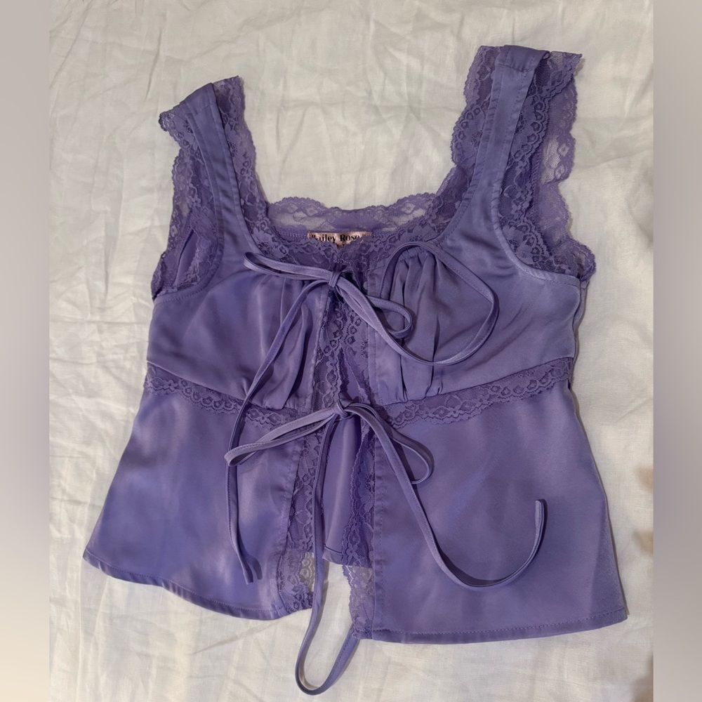 Purple lace bow tie top